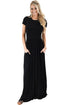 Sexy Black Short Sleeve Ruched Waist Maxi Dress